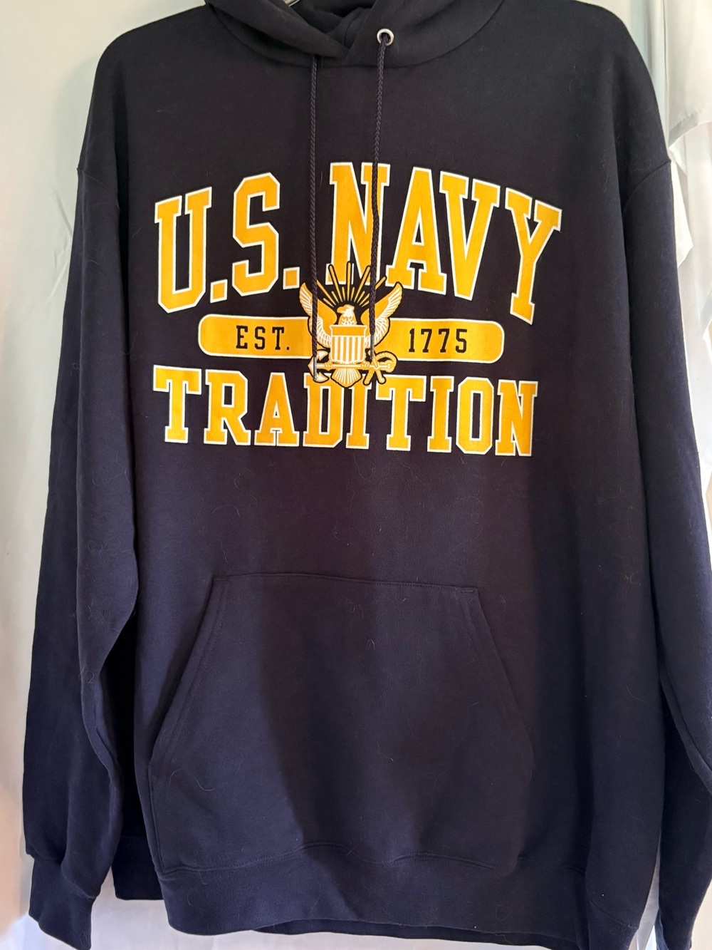 Champion Navy Hoodie with Yellow U.S. Navy Tradition Graphic